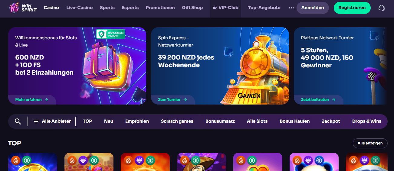 Fordern Sie 600 NZD Willkommensbonus bei WinSpirit an